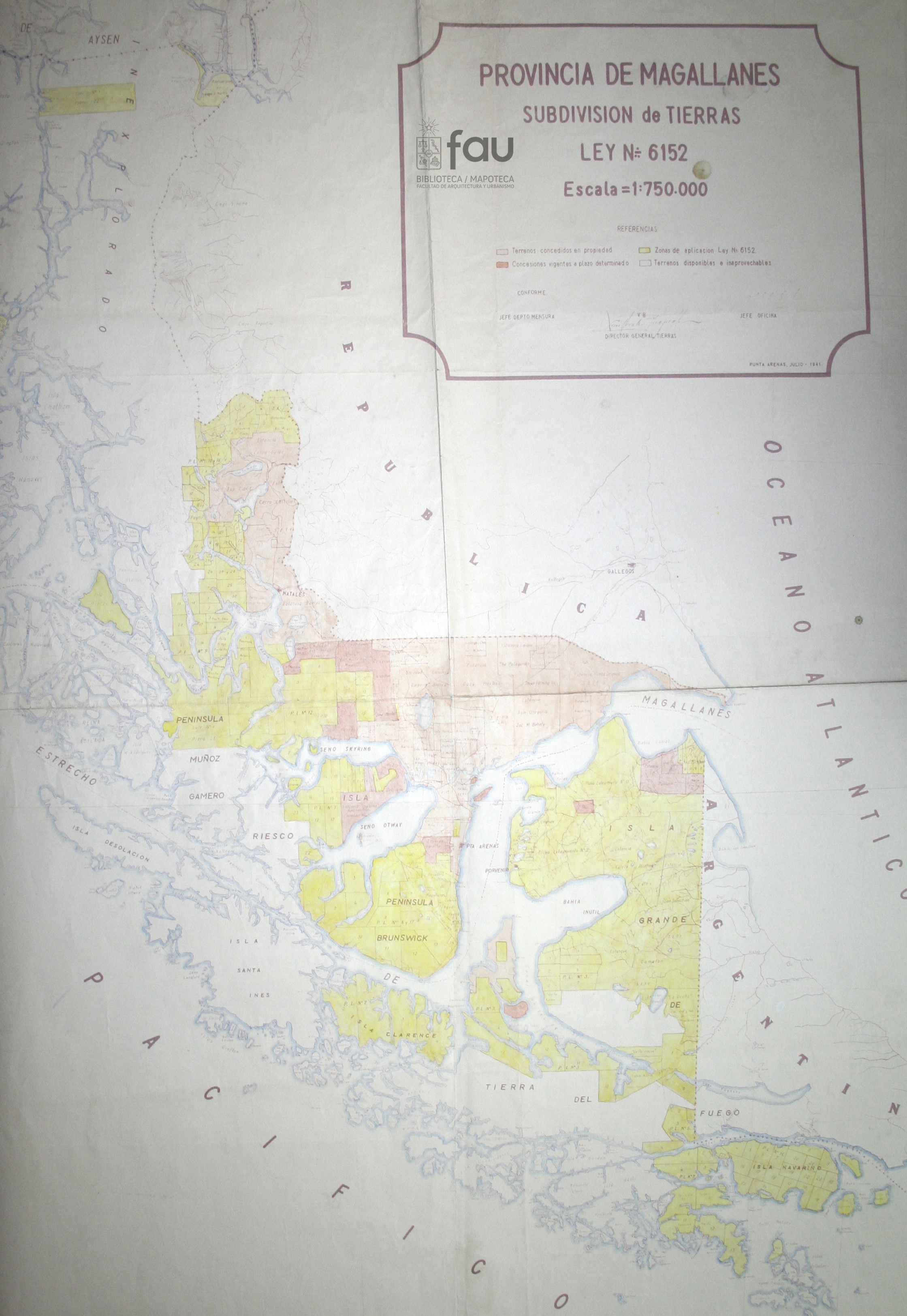 Provincia de Magallanes. Subdivisión de tierras Ley N° 6152